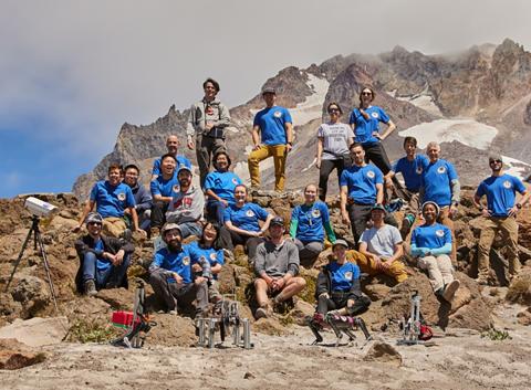 The LASSIE Project Team — humans and robots — pictured at Mount Hood in summer 2023. (Justin Durner/LASSIE Project)