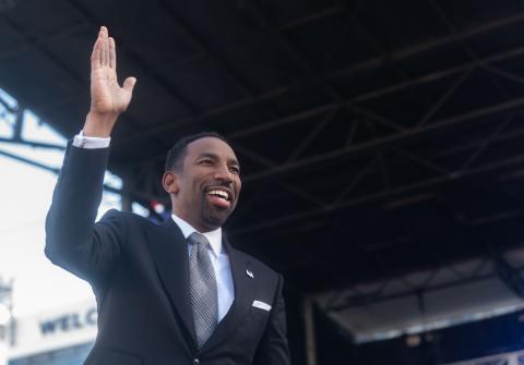 Andre Dickens at his inauguration at Bobby Dodd Stadium at Hyundai Field in 2022. Photo by Allison Carter.