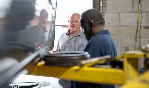 Ray Butler and an employee at Butler's Tire & Lube in Pembroke Ray Butler and an employee at Butler's Tire & Lube in Pembroke