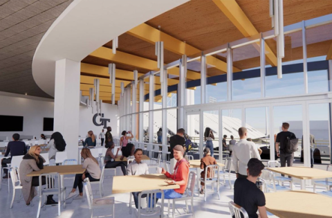 Rendering of the Dining Hall in the Thomas A. Fanning Student Athlete Performance Center